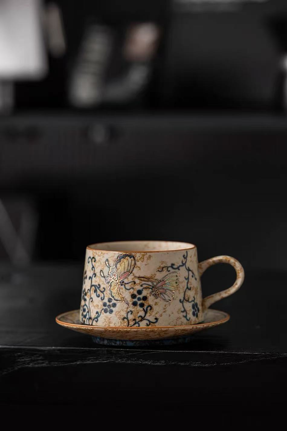 Hand-painted gold coffee cup