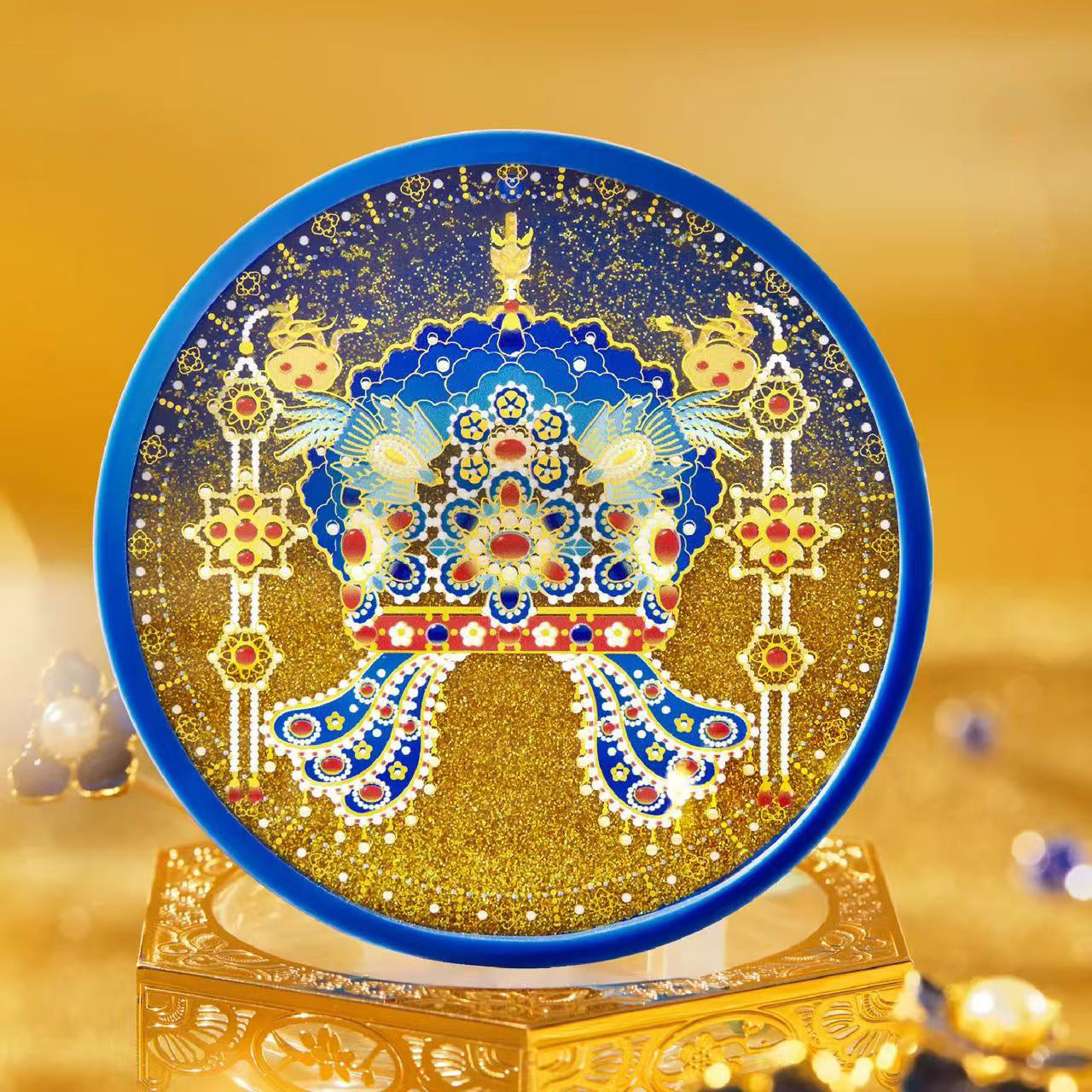 Auspicious Phoenix Coronet Glitter Coaster – Flowing Sands of Blessings