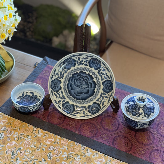 Ming-style Blue-and-white Rose-decorated Porcelain