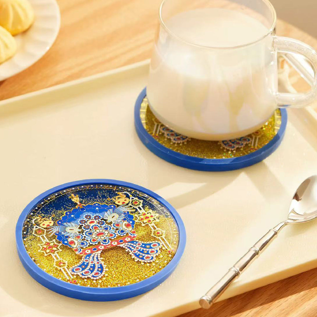Auspicious Phoenix Coronet Glitter Coaster – Flowing Sands of Blessings